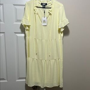 DKNY Soft Yellow Tiered Mini Dress